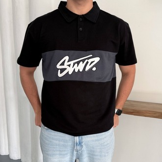 Polo Yaka Orta Şerit Stw Nakış Tshirt