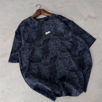 Bisiklet Yaka Oversize Yıkamalı Tshirt Lacivert