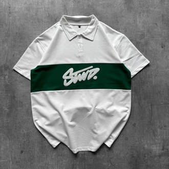 Polo Yaka Orta Şerit Stw Nakış Tshirt