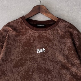 Bisiklet Yaka Oversize Yıkamalı Tshirt Kahve