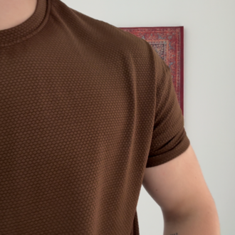 Waffle Model Tişört Kollar Dar Kesim Kahverengi