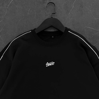 Bisiklet Yaka Oversize Stw Biyeli Tişört Siyah