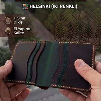 Helsinki Kahve/Yeşil El Yapımı Deri Cüzdan