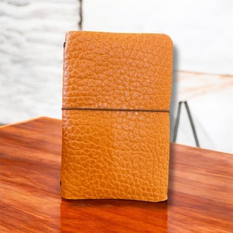 Deri Defter Kılıfı, A6 Boyut, 3 Lastikli, Minimalist Tasarım, Turuncu