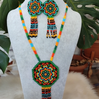 YEŞİL MANDALA KUM BONCUK KOLYE TAKİMİ