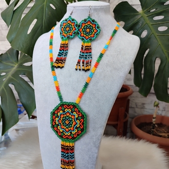 YEŞİL MANDALA KUM BONCUK KOLYE TAKİMİ