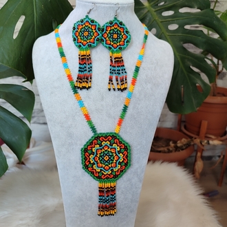YEŞİL MANDALA KUM BONCUK KOLYE TAKİMİ