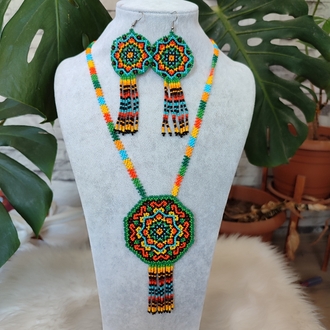 YEŞİL MANDALA KUM BONCUK KOLYE TAKİMİ