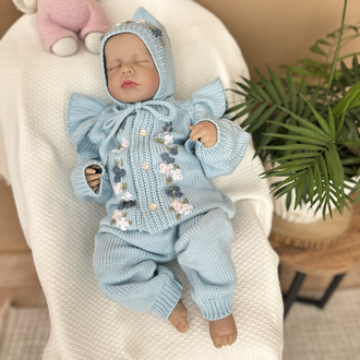 Mavi çiçekli takım 3-6 ay kız bebek için