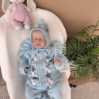 Mavi çiçekli takım 3-6 ay kız bebek için