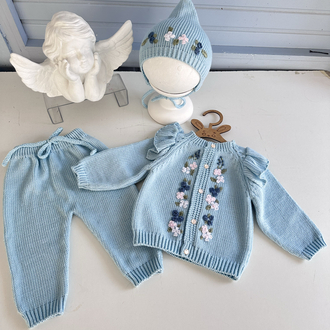 Mavi çiçekli takım 3-6 ay kız bebek için