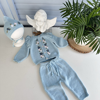 Mavi çiçekli takım 3-6 ay kız bebek için