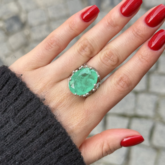 Paraiba Taş 925 Ayar Gümüş Yüzük