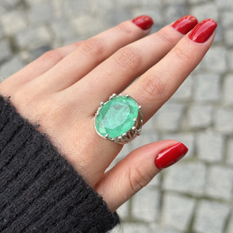 Paraiba Taş 925 Ayar Gümüş Yüzük