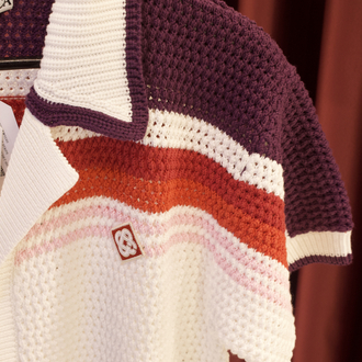 WHITE & PINK STRIPE SHORT SLEEVE CROCHET SHIRT