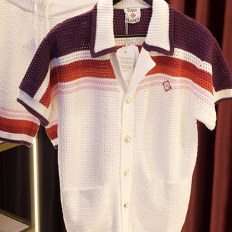 WHITE & PINK STRIPE SHORT SLEEVE CROCHET SHIRT