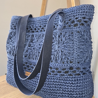 mozaik motif tasarım çanta (lacivert, çıtçıtlı)