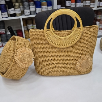 bambu saplı çanta denizci şapkası 2li takım 