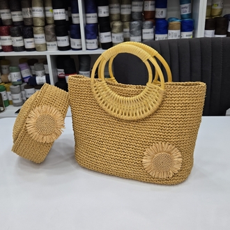 bambu saplı çanta denizci şapkası 2li takım 
