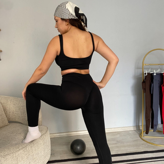 Siyah seamless askılı tayt Bra takımı 
