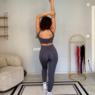 Füme seamless askılı tayt Bra takımı