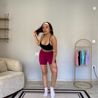 Fuşya pembe ekstra push up seamless büzgülü şort