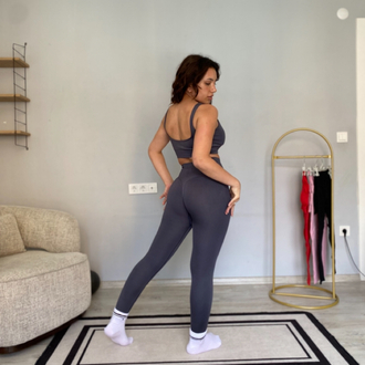 Füme seamless askılı tayt Bra takımı