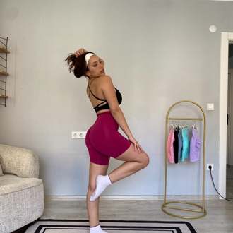 Fuşya pembe ekstra push up seamless büzgülü şort