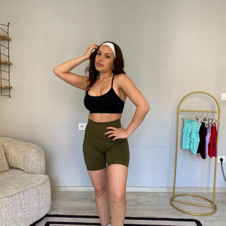Haki ekstra push up seamless büzgülü şort