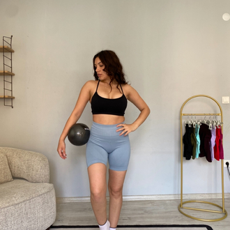 Buz mavisi ekstra push up seamless büzgülü şort