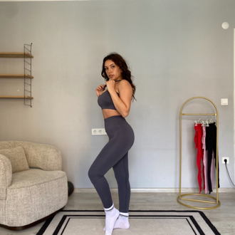 Füme seamless askılı tayt Bra takımı