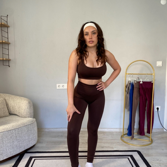 Acı kahve seamless tayt Bra takımı 