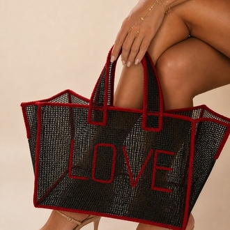 El Yapımı Kanvas Plaj Çantası – Kırmızı LOVE Tasarım