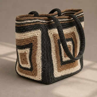 El Örgüsü Granny Square Omuz Çantası - Astarlı ve Saplı Bohem Plaj Ve Günlük Çanta