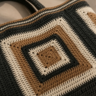 El Örgüsü Granny Square Omuz Çantası - Astarlı ve Saplı Bohem Plaj Ve Günlük Çanta