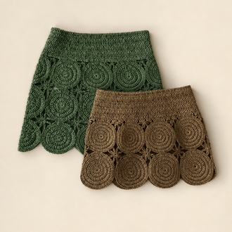 El Yapımı İplik Örgü Mini Etek | Dairesel Motifli Yazlık Bohem Tasarım