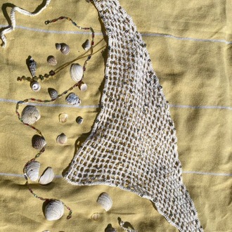 Veil / El Yapımı Pul Detaylı Bandana -Sarı pullu Krem