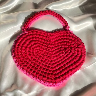 Amour / El Yapımı Kalp Formlu Tasarım Çanta - Pembe Kırmızı