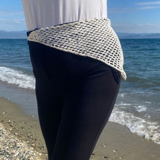 Veil / El Yapımı Pul Detaylı Bandana -Sarı pullu Krem