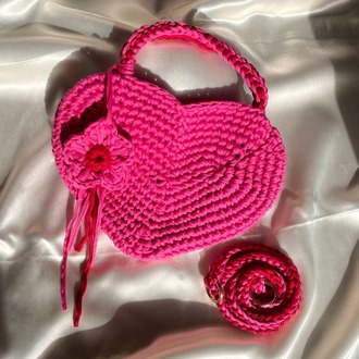Amour / El Yapımı Kalp Formlu Tasarım Çanta - Pembe Kırmızı