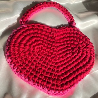 Amour / El Yapımı Kalp Formlu Tasarım Çanta - Pembe Kırmızı