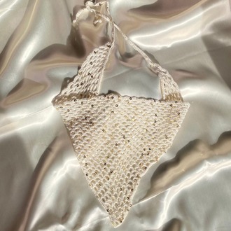 Veil / El Yapımı Pul Detaylı Bandana -Sarı pullu Krem