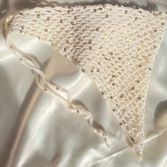 Veil / El Yapımı Pul Detaylı Bandana -Sarı pullu Krem