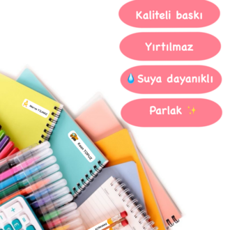 72 Adet Çiçek Temalı Kişiye Özel Okul Etiketi İsim Yazılabilen Etiket Kalem Defter Etiket