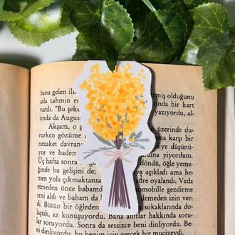 Mimoza temalı mıknatıslı kitap ayracı