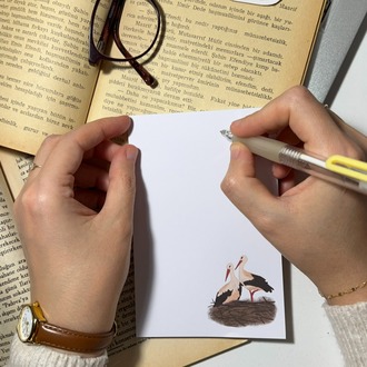 Leylek temalı notepad /Çek kopar not defteri, A6 boyutu, 40 sf., Tutkalla birleştirilmiştir.