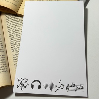 Müzik Temalı Notepad Çek Kopar Defter, Tutkallı Bloknot, A5, Çizgisiz Defter