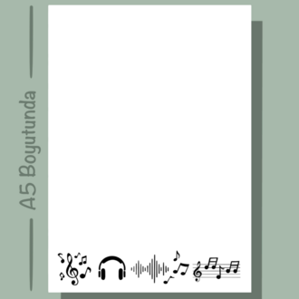 Müzik Temalı Notepad Çek Kopar Defter, Tutkallı Bloknot, A5, Çizgisiz Defter