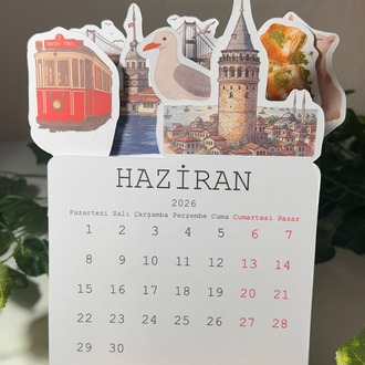 İstanbul Temalı Ahşap Ayaklı Özel Tasarım Takvim 2026 Takvim Masa Takvimi Yılbaşı