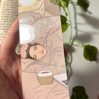 Uyku kahve laptop temalı kitap ayracı